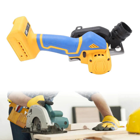 Badass Cordless Cut Off Tool Featuring Heavy Duty Brushless Motor And Hella Fast 19000 Rpm Speed To Rip Through Metal Wood Plastic And Stone With Detachable Dust Shield, shown from side angle.