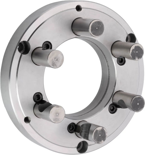 Back view of 8 Inch 3 Jaw Self Centering Lathe Chuck With D1 6 Camlock Backing Plate Scroll Style Two Piece Reversible Jaws