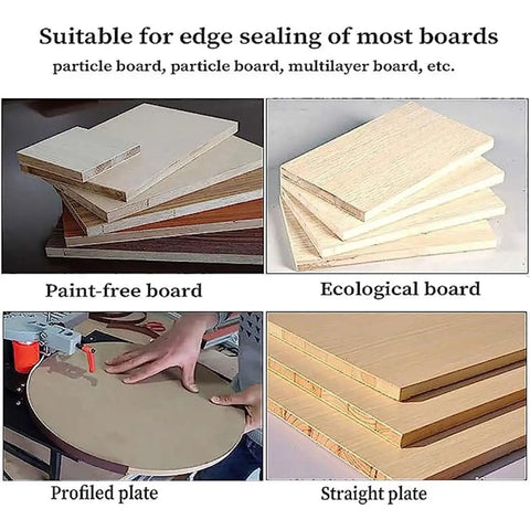 Four types of boards for edge sealing using 1200W Automatic Woodworking Edge Banding Machine Pro Grade Portable Banding Tool.