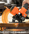 Heavy Duty Brushless Cordless Circular Saw Features 21 Volt 1500 Watt Motor delivers 7000 RPM for angled cuts.