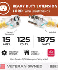 Kickass 10 Gauge Extension Cord Heavy Duty 3 Feet Yellow SJTW Wire For Contractors Power Tools Hammer Drills Wet Vacuums And Outdoor Equipment Indoors Or Job Sites Daily with lighted ends