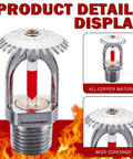 Top Tier Fire Sprinkler Head Set With Quick 155 Degree Trigger And Upspray Water Design Using Half Inch Threads For Homes Or Shops Wanting Badass Safety Gear That Actually Works Flawlessly, close-up view of copper head with glass bulb.