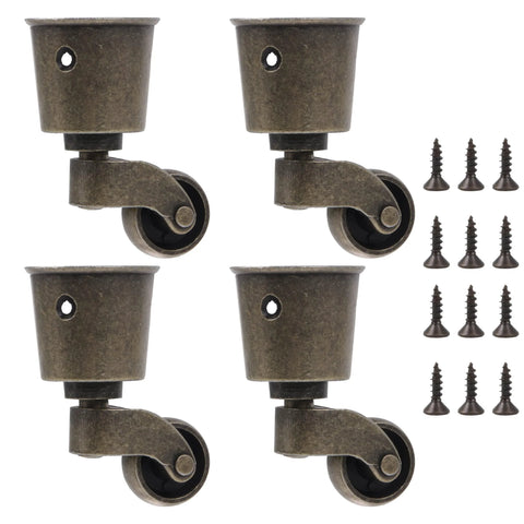 Four Pack Cup Style Swivel Casters for Furniture, Vintage Round Cup Wheels with screws, 2.6 Inch Diameter, ideal for tables and cabinets