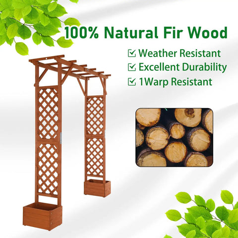 Wooden Garden Arbor With Planter Boxes And Wedding Arch For Outdoor Ceremony, Trellis For Climbing Plants, Easy Setup Pergola