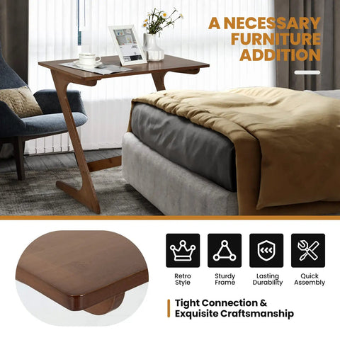 Bamboo TV Tray And Sofa Side Table With Z Shaped Design 30 By 16 Inch Tabletop Space Saving Snack And Laptop Desk in bedroom.