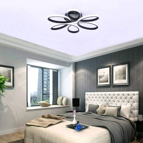 Flower Shape Flush Mount LED Ceiling Light Dope Modern Lamp 22.8 Inch 48W Black Fixture For Living Room And Bedroom Cool White 6000K