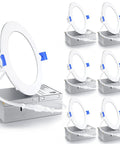Six Pack 4 Inch LED Recessed Light Dimmable 5000K Daylight 750LM Ultra Thin Canless Wafer Ceiling Light Fixture 9W 120V