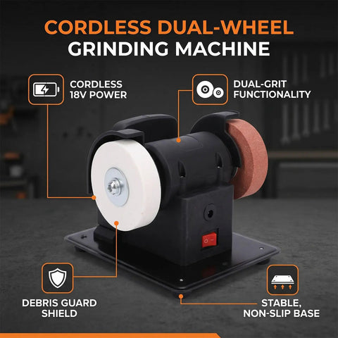 Kick Some Rust Off With This Cordless Mini Bench Grinder Featuring Dual Coarse And Fine Grind Wheels Li Battery Powered Grab And Go Design for quick rust removal with dual wheels.