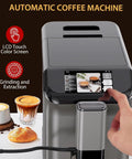 Next Level Twenty Bar Espresso Machine With Integrated Milk Frother And Smart Touchscreen, showcasing LCD touchscreen and coffee options.