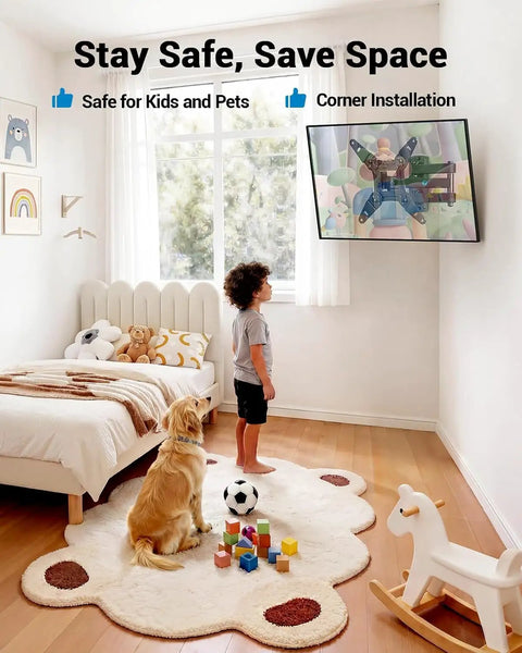 Next Level Full Motion TV Wall Bracket Slick Swivel Tilt Extend Arm For 13 To 43 Inch Echo Show Flat Or Curved Screens in a child's room.