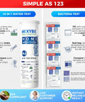 The Real Deal Household Drinking Water Test Kit With One Hundred Easy Read Strips And Four Fast Bacteria Checks For Hardness Lead Copper Iron And Ph So You Keep Your Tap Water Totally Fresh, featuring instructions and test strips.