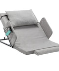 Espidoo Electric Adjustable Bed Backrest With Safety Rails, 300 Lb Capacity And 4-68 Degree Lift Range in gray fabric with a control pocket.