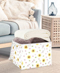 Rock Solid Foldable Storage Bin with Lid and Carrying Handles Collapsible Fabric Organizer storing blankets in a cozy living room.