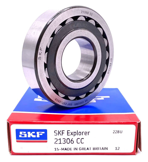 Premium Spherical Roller Bearing 21306 CC fits 30mm bore with 72mm OD, showcasing heavy-duty construction for industrial use.