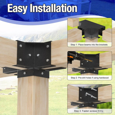 12 Piece Pergola Brackets Kit For 4x4 Posts 3 Way And 4 Way Wood Post Base Brackets For Gazebos Patio Pergolas Log Cabins And Wooden Beams Heavy Duty Weather Resistant Protects Posts From Moisture And Sun