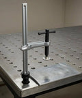 Heavy Duty Insertion Table Clamp Fixture With Ratchet Lock For Metalworking And Carpentry Benches Grab And Go Bench Hole Clamp Alloy Steel Holding Device With 160 By 80 Base And 20mm Spacing, alloy steel bench hole clamp on perforated metal table
