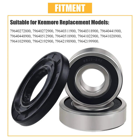 Built Tough Front Load Washer Bearing And Tub Seal Repair Kit Compatible With Lg And Kenmore showing dual bearings and rubber seal.