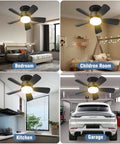 Lit Seventeen Point Five Inch Ceiling Fan Light in bedroom, children room, kitchen, and garage; multiple settings.
