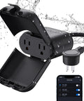 Heavy Duty Outdoor Smart Plug IP66 Waterproof WiFi Outlet With Two Independently Controlled Sockets, partially open, showing dual outlets.