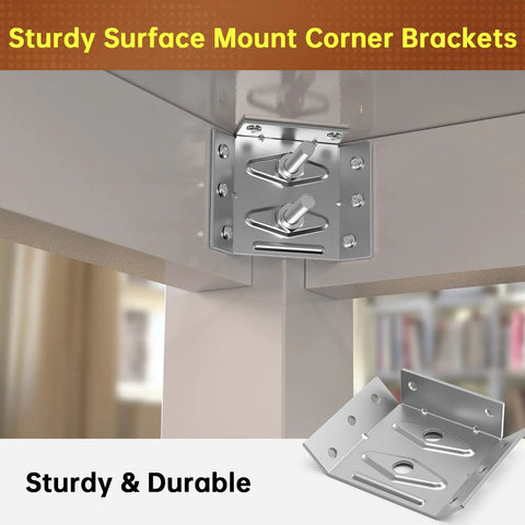 Solid As A Rock 12 Piece Surface Mount Corner Brackets for Heavy Duty Table Apron Reinforcement, showing durable steel bracket installation.