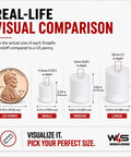 Real-life visual comparison of Clean Hidden Acrylic Standoff Mounts For Plexiglass Wall Signs With No Sweat Install Kit UV Stable Heavy Duty Clip In Holders 100 Pack Medium White next to a US penny.