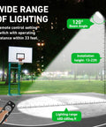 Outdoor Solar Street Light IP67 Waterproof 600 LEDs 30000 Lumens Dusk to Dawn Flood Light shown lighting a basketball court