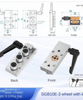 SgR10e 500Mm Linear Guide Rail Kit Paired With Two SgB10e3 Sealed Ball Bearing Blocks Top Shelf For Cnc Printers And Maker Projects Smooth Tracking Built Rock Solid Steel showing front and back views of SgB10E-3 wheel with lock.