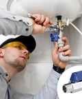 Plumber installing a Three Eighths Inch Ball Valve Mini 304 Stainless Steel NPT Female To Male Thread Shut Off Valve in a bathroom