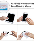 ALIBEISS pre-moistened lens cleaning wipes, pack of 100, for glasses, phones, tablets and screens