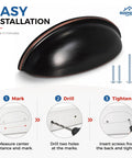 Slick Oil Rubbed Bronze Cup Pulls For Kitchen Cabinets And Drawers 3 Inch Hole Centers installation steps with screws.