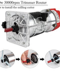 Compact Palm Wood Router Kit 110V 800W Electric Hand Trimmer with milling cutter installation and clear base shown in detail.