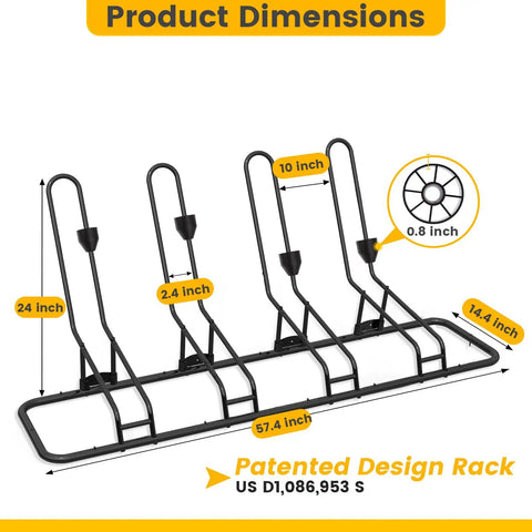 Rock Solid Four Bike Floor Rack With Zero Scratch Guards For Disc Brakes And Derailleurs Upgraded Steel Garage Organizer dimensions 57.4x24x14.4 inches