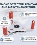Smoke Detector Removal Tool And Fire Alarm Battery Changer Claw Gripper Head With 3 8 Square Ratchet Socket Interface For Easy Twisting And Secure Mounting Compatibility To Make Home Care A Piece Of Cake, showcasing lightweight metal design and secure claw grip.