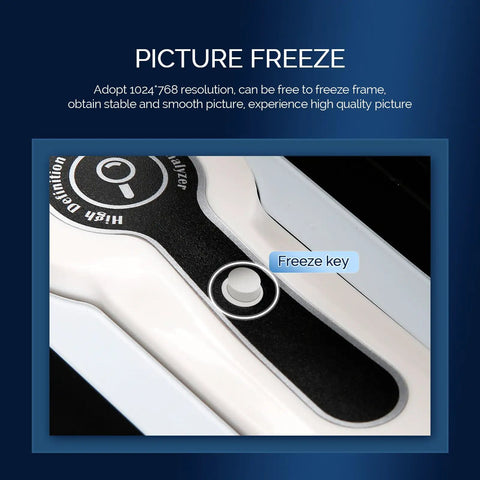 Close-up of freeze key on 11 Inch HD Scalp Analysis Machine With 50x And 200x Lenses Digital Scalp Microscope