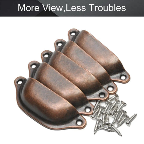 Top Shelf Vintage Shell Cabinet Pulls Slick Red Copper Finish For Kitchen Drawers And Dresser Doors Heavy Duty Iron Build 5 Piece Set with screws.