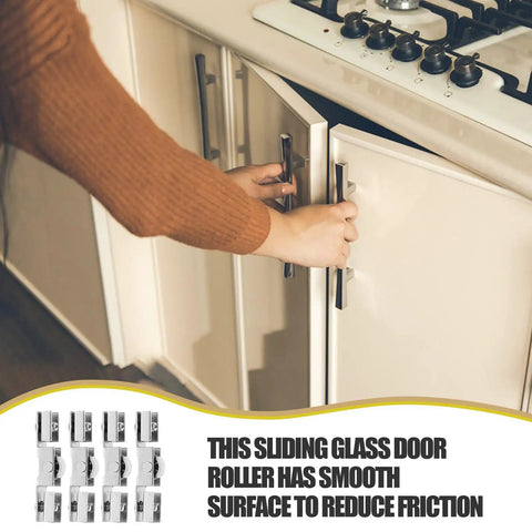 Heavy Duty Glass Door Pulley Rollers With Double Bearing And 5mm Steel Core For Smooth As Silk Wardrobe Glide and Rock Solid H Track Hardware Kit That Handles Daily Grind, installed on kitchen cabinet.