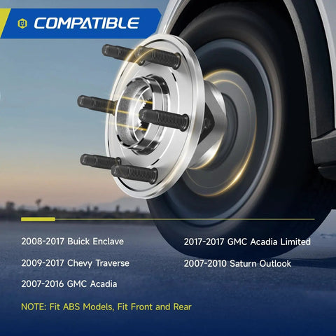 Close-up of Pair 513277 Wheel Bearing and Hub Assembly Set showing 6-lug design for GM SUVs and Trucks.