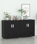 Locking Metal Storage Cabinet With Adjustable Shelves, Compact Lockable Sideboard For Home Or Office, Black, shown in modern decor