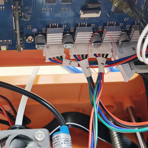 42-34 Extruder Stepper Motor Replacement For Tina2S E-Axis, 4 Pin, 8.6 Inch Connecting Wire shown installed in 3D printer setup.