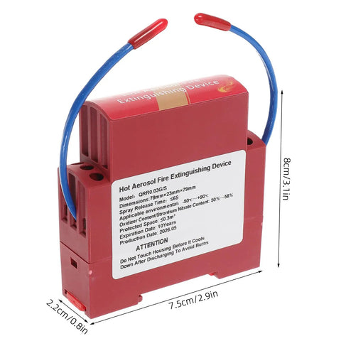 Heavy Duty Automatic Aerosol Fire Extinguisher With Rock Solid Back Mount Adhesive For Cars Trucks Boats Garages Instant Engine Flame Snuffer displayed with specifications and dimensions.