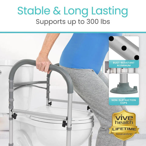 Heavy Duty Folding Toilet Safety Rail Rust Proof Bathroom Assist Bar For Seniors And Weak Knees Fsa Hsa Approved, supporting 300 lbs.
