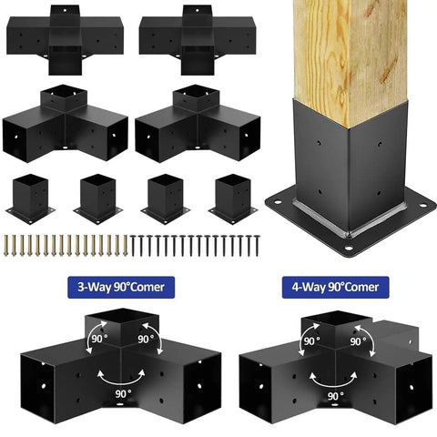 Heavy Duty 3 Way Right Angle Pergola Brackets Woodworks Post Base Kit With Screws For Gazebos, Patios, Pergolas And Log Cabins, Built To Last, DIY Ready Sturdy Outdoor Support