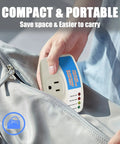 Person placing Four Pack Surge Protector With Automatic Voltage Guard into a gray bag, highlighting portability.