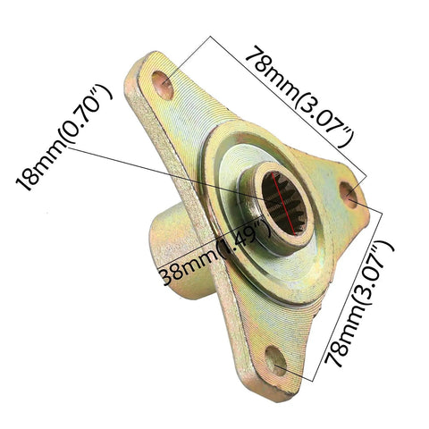 Close-up of 3 stud hub for Complete 29 Inch Rear Live Axle Kit for Go Karts and Drift Trikes, showing dimensions.