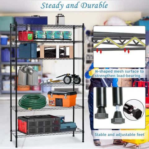 Heavy Duty Metal Wire Shelving Unit 6 Tier Adjustable Steel Utility Storage Rack NSF Certified with tools and storage containers