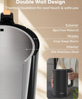 Double Wall 1.7L Electric Kettle With Cool Touch Exterior No Burn Hands Safety Rapid 1500W Boil Stainless Steel Water Boiler And Heater Cordless Base BPA Free Black close-up showing double-wall design and materials.