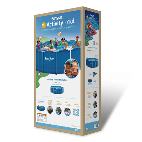 Top Tier 15 Foot Round Above Ground Pool Featuring Lightning Fast Snap Lock Assembly Durable Steel Supports And Smooth Inner Sleeve, packaged display.