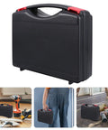 Grab And Go Heavy Duty Plastic Tool Box With Carry Handle in black, lightweight foldable design for car or garage use.