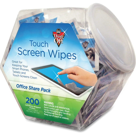 Touch Screen Wipes For Monitors, Laptops, TVs And Phones, Office Pack 5.0 X 6.0 Inches, 200 Individually Wrapped Wipes jar