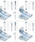 Top Shelf Bi Fold Closet Door Hardware Kit Four Pack parts including steel brackets and plastic pivots for easy closet refresh.